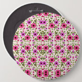 Round wall clock with a vibrant floral design 缶バッジ (正面&裏面)