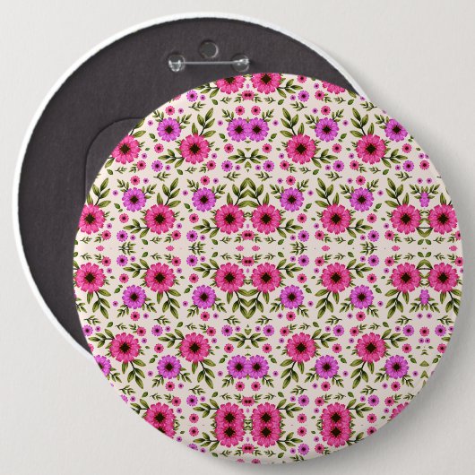 Round wall clock with a vibrant floral design 缶バッジ (正面&裏面)
