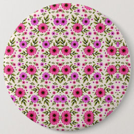 Round wall clock with a vibrant floral design 缶バッジ