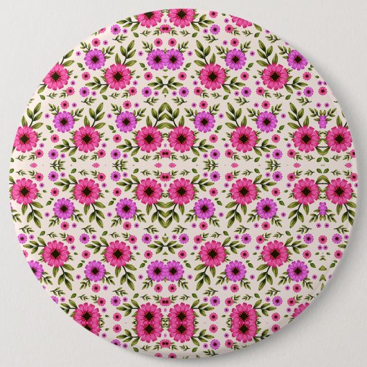 Round wall clock with a vibrant floral design 缶バッジ (正面)