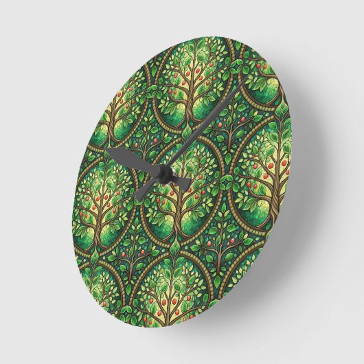 Round wall clock with a vibrant tree pattern ラウンド壁時計 (傾斜)