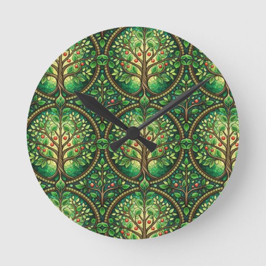 Round wall clock with a vibrant tree pattern ラウンド壁時計 (正面)