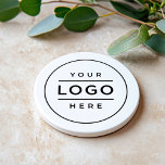 Round White Custom Business Logo Branded コースター<br><div class="desc">A professional custom branded coaster for your business features your logo design image printed on a round sandstone coaster. Simply add your logo in place of the black placeholder image. Other wording such as a slogan or website could also be added via customize. The white background can be customized as...</div>