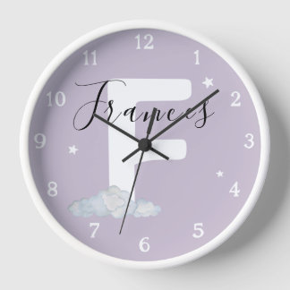 Round White Wood Frame Lavender Nursery Wall Clock 壁時計
