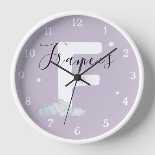 Round White Wood Frame Lavender Nursery Wall Clock 壁時計 (正面)
