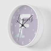 Round White Wood Frame Lavender Nursery Wall Clock 壁時計 (傾斜)