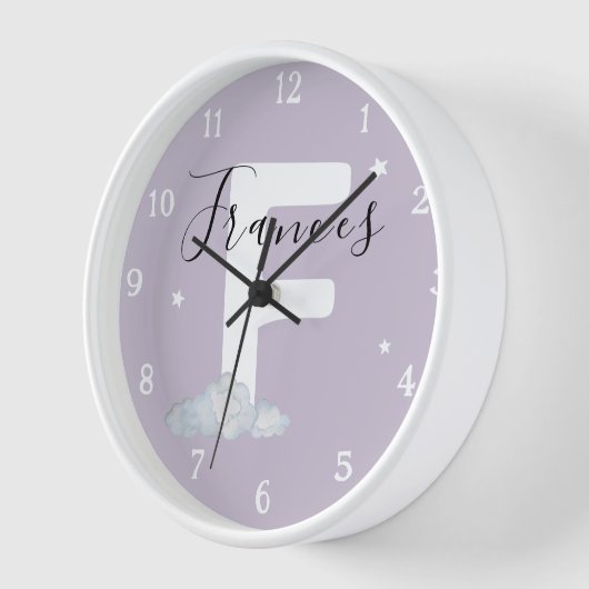 Round White Wood Frame Lavender Nursery Wall Clock 壁時計 (傾斜)