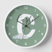 Round White Wood Frame Monogram Nursery Wall Clock 壁時計 (正面)