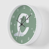 Round White Wood Frame Monogram Nursery Wall Clock 壁時計 (傾斜)