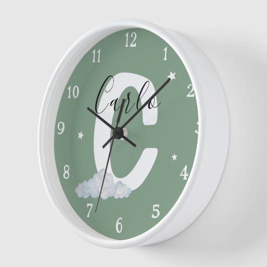 Round White Wood Frame Monogram Nursery Wall Clock 壁時計 (傾斜)