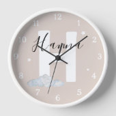 Round White Wood Frame Neutral Nursery Wall Clock 壁時計 (正面)