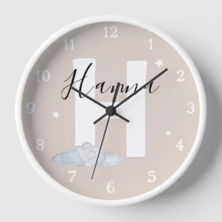 Round White Wood Frame Neutral Nursery Wall Clock 壁時計