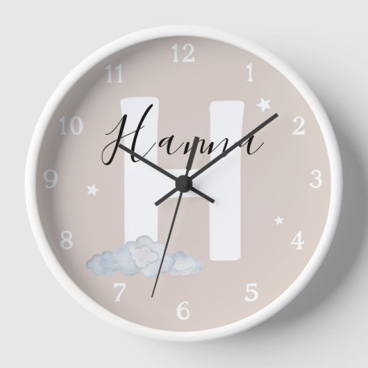 Round White Wood Frame Neutral Nursery Wall Clock 壁時計 (正面)