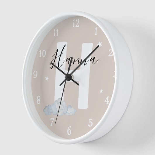 Round White Wood Frame Neutral Nursery Wall Clock 壁時計 (傾斜)