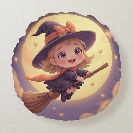 Round Witch Halloween Pillow – Spooky Decor ラウンドクッション (正面)