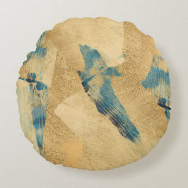 Round Yellow Teal Abstract Throw Pillow ラウンドクッション