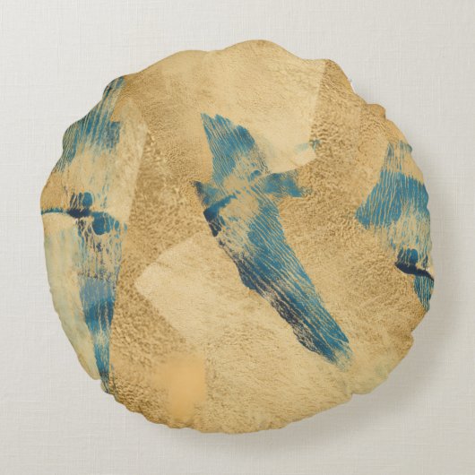 Round Yellow Teal Abstract Throw Pillow ラウンドクッション (裏面)