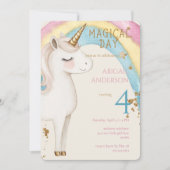Rounded Magical Day Unicorn Girl Birthday Party 招待状 (正面)