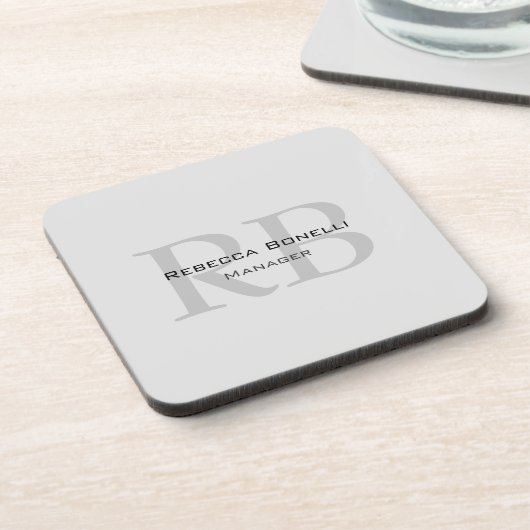 Rounded White Gray Monogram Manager コースター (左側)