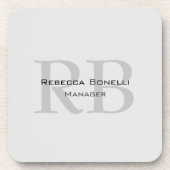 Rounded White Gray Monogram Manager コースター (正面)
