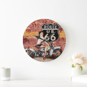 Route 66の女性のMotocycle Wall Clock ラージ壁時計 (ホーム)