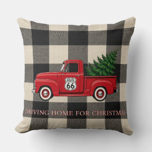 Route 66の居心地の良いクリスマスの家のアクセント クッション