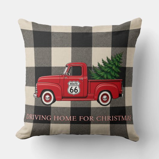 Route 66の居心地の良いクリスマスの家のアクセント クッション (正面)