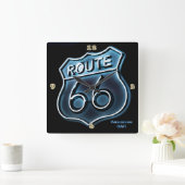 ROUTE 66ネオンライトスタイルパーソナライズされた壁 スクエア壁時計 (ホーム)