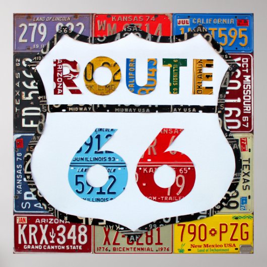 Route 66ライセンスプレートアート(デザインターンパイク) ポスター (正面)