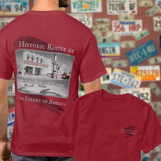 Route 66ヴィンテージ目的地Winslow Arizona写真 Tシャツ