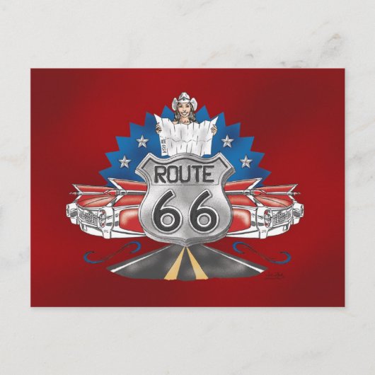 Route 66女性のカーボーイはがき ポストカード (正面)