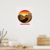 Route 66 Arizona Desert Retro Stripe Sunset Poster ポスター (キッチン)
