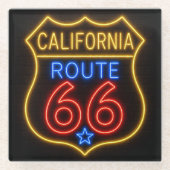 Route 66 California Neon Americana Decor ガラスコースター (正面)