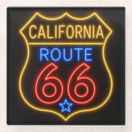 Route 66 California Neon Americana Decor ガラスコースター