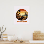 Route 66 California Retro Sunset Coastal Poster ポスター (キッチン)