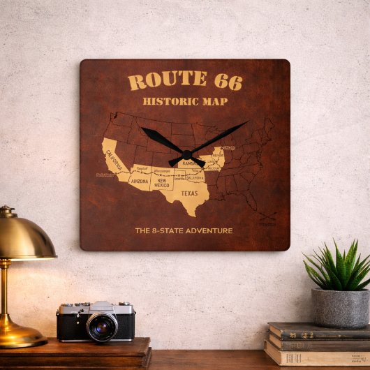 Route 66 Centennial 8-State Map Decor スクエア壁時計