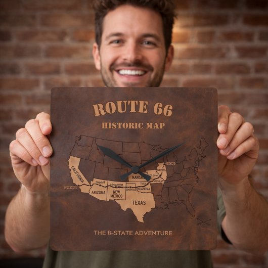 Route 66 Centennial 8-State Map Decor スクエア壁時計