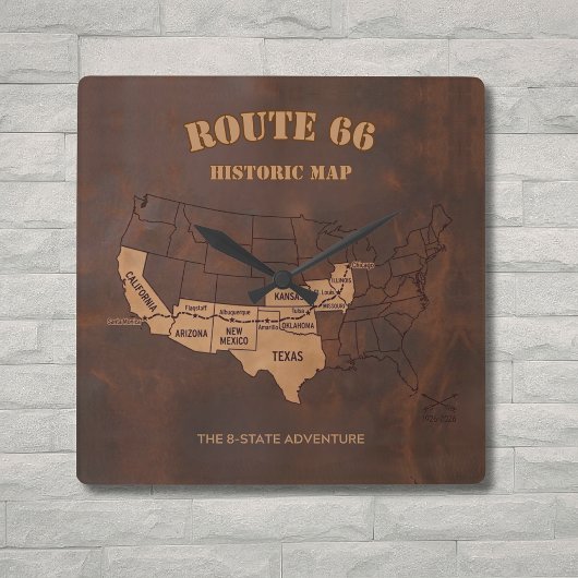 Route 66 Centennial 8-State Map Decor スクエア壁時計