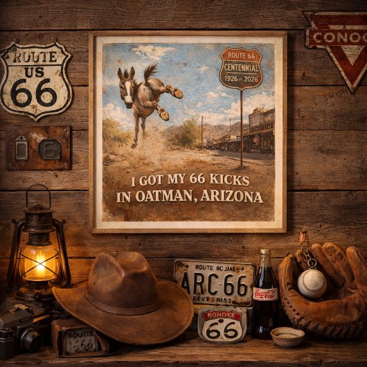 Route 66 Centennial Oatman Donkey Travel Art ポスター