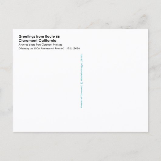 Route 66 Claremont Postcard ポストカード (裏面)