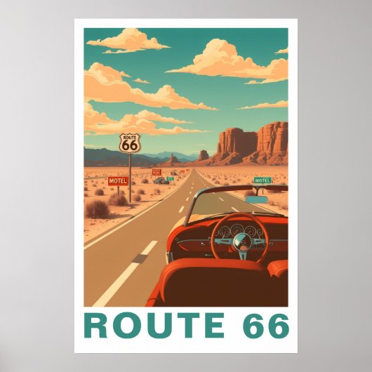 Route 66 Classic Road Trip Travel Art ポスター (正面)