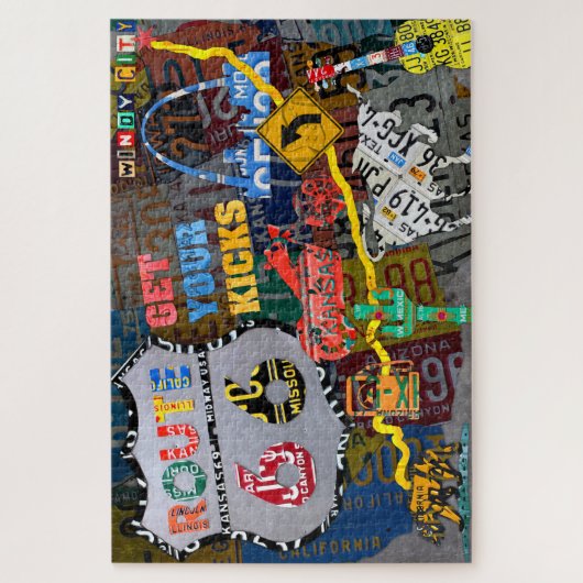 Route 66 Collage License Plate Art ジグソーパズル (縦)