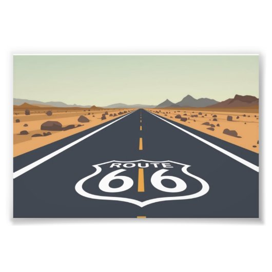 Route 66 Desert Road Vintage Travel Art フォトプリント (正面)
