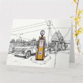 Route 66 gas pump greeting カード (黄色い花)