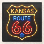 Route 66 Kansas Neon Americana Decor ガラスコースター (正面)