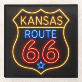 Route 66 Kansas Neon Americana Decor ガラスコースター