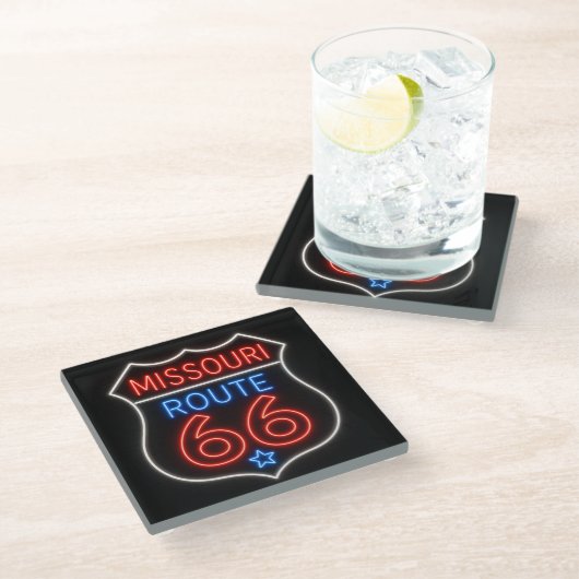 Route 66 Neon Americana Bar Decor ガラスコースター (アングル)