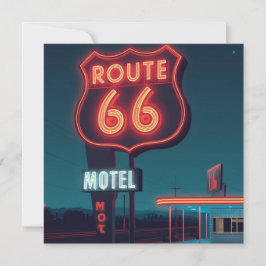Route 66 Neon Motel Night Travel Art シーズンカード
