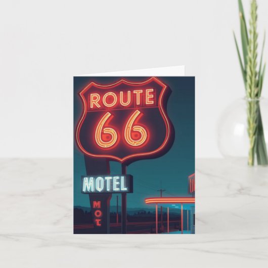 Route 66 Neon Motel Night Travel Art シーズンカード (正面)
