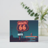 Route 66 Neon Motel Night Travel Art シーズンポストカード (スタンド正面)
